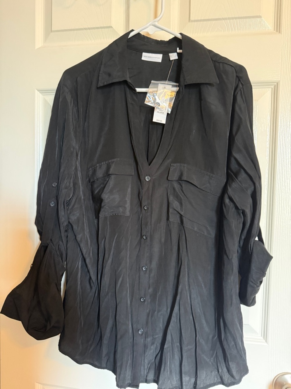 New York & Company Black Button-Front Blouse